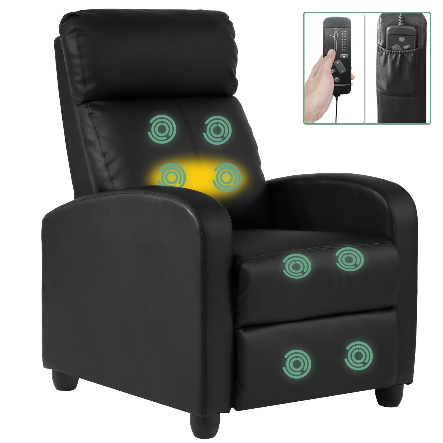 YRLLENSDAN Leather Massage chair for Adults, Adjustable Recliner Chairs with Backrest and Footrest, Small Comfy Single Sofa Chair for Living Room Home Theater, Black