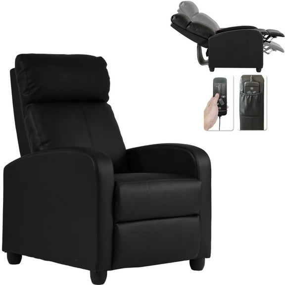 YRLLENSDAN Leather Massage chair for Adults, Adjustable Recliner Chairs with Backrest and Footrest, Small Comfy Single Sofa Chair for Living Room Home Theater, Black