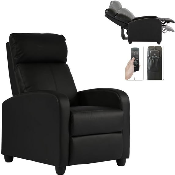 YRLLENSDAN Leather Massage chair for Adults, Adjustable Recliner Chairs with Backrest and Footrest, Small Comfy Single Sofa Chair for Living Room Home Theater, Black