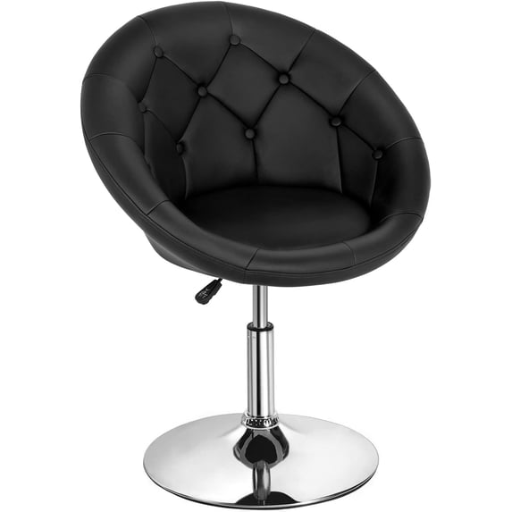 YRLLENSDAN Living Room Vanity Chair Makeup Chair Swivel Accent Chair Round Back Height Adjustable PU leather Modern Chair for Makeup Room Small Desk,Black
