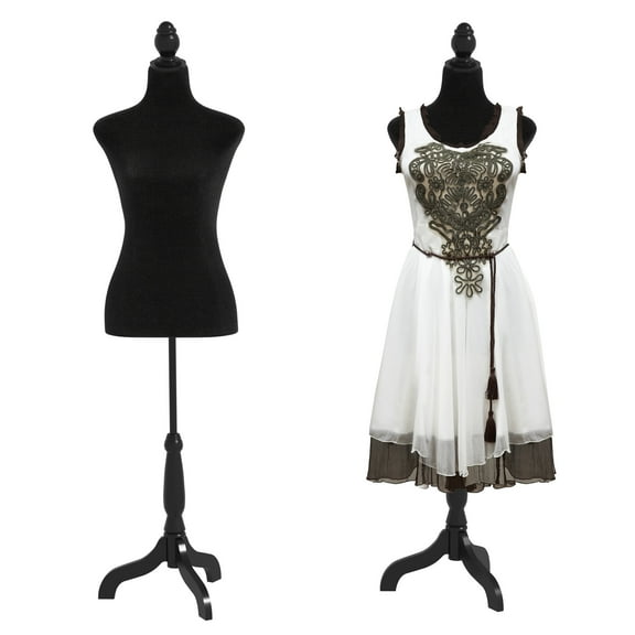 YRLLENSDAN Mannequin Body Dress Form Torso Female Manikin 49.6-63.4 Inch Height Adjustable Wooden Tripod Stand High Density Foam Portable Display Mannequin (Black)