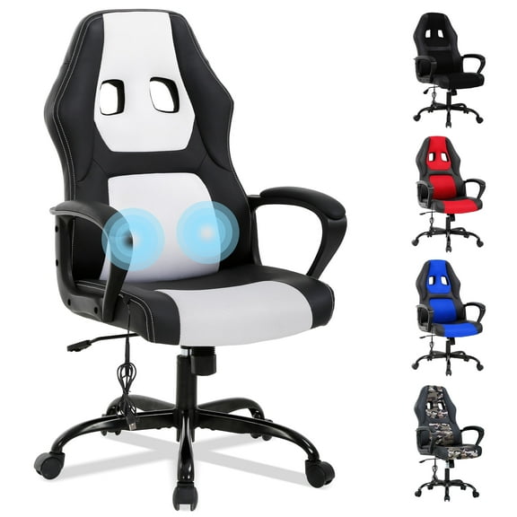 YRLLENSDAN Massage Gaming Chair for Adults, PU Leather Adjustable Computer Chair Ergonomic High-Back Video Game Chiar with Lumbar Support Swivel Office Desk Chair