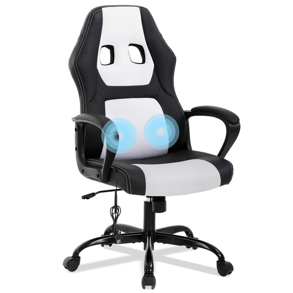 YRLLENSDAN Massage Gaming Chair Office Gaming Chair Ergonomic Office Chair w/ Lumbar Support Armrest Adjustable Height Computer Gaming Chair Gaming Desk Chair Computer Chairs for Adults,White