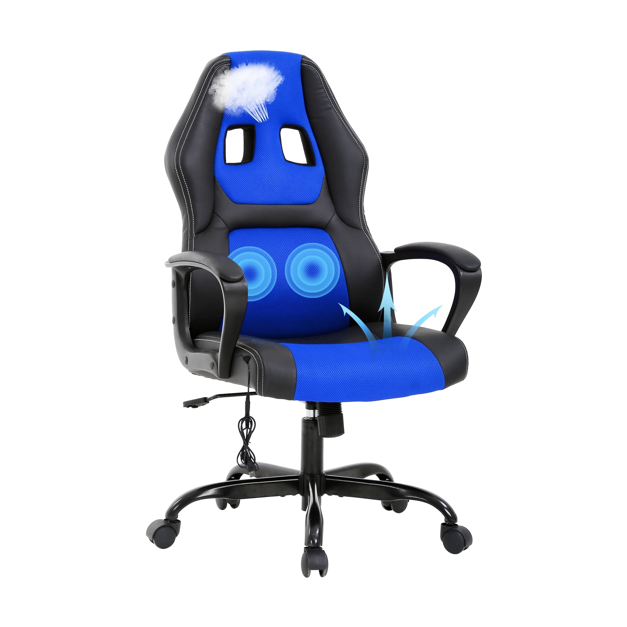 YRLLENSDAN Massage Gaming Chair Video Game for Adults, PU Leather Computer Chair with Arms & Massaging Back Ergonomic High-Back Video Game Chair for Men Women, Blue