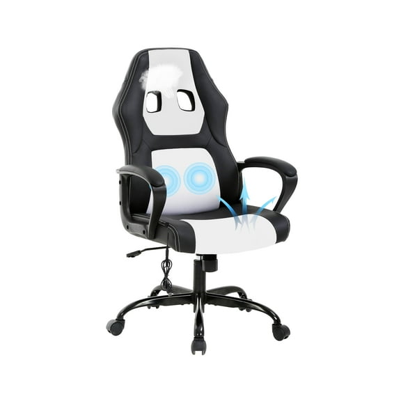 YRLLENSDAN Massage Gaming Chair Video Game for Adults, PU Leather Computer Chair with Arms & Massaging Back Ergonomic High-Back Video Game Chair for Men Women, White