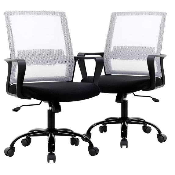 YRLLENSDAN Mesh Home Office Chair for Adults, Adjustable Height Computer Chair with Lumbar Support Arms, Ergonomic Swivel Rolling Desk Chair for Women Men Executive, (White, 2)