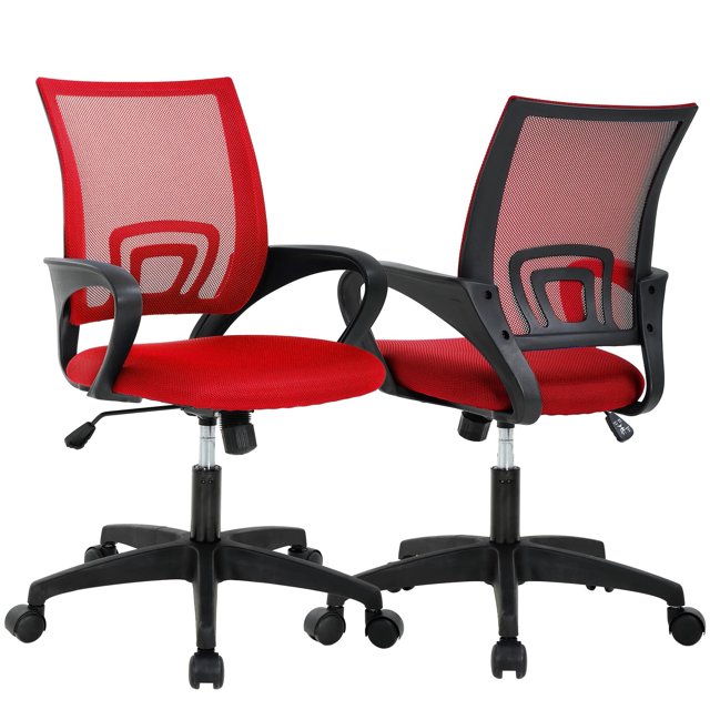 YRLLENSDAN Mesh Office Chair, Home Office Desk Chairs with Wheels and Arms Computer Chair Rolling Chair for Adults,2 Pack Red