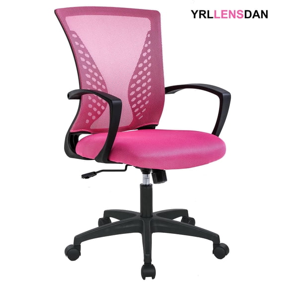 YRLLENSDAN Mesh Office Chair with Wheels Conference Room Chair Mesh Computer Chair for Adults 250lb Rolling Desk Chair with Arms Study Chair Adjustable Height,Pink