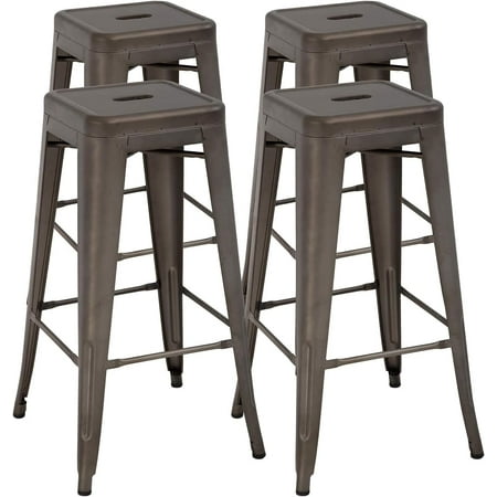 YRLLENSDAN Metal Bar Stools Set of 4 Counter Height Barstool Stackable Barstools 24 Inch 30 Inch Indoor Outdoor Patio Bar Stool Home Kitchen Dining Stool Backless Bar Chair (Bronze, 30")
