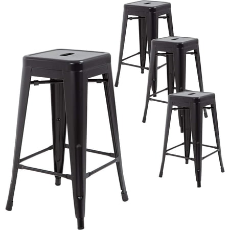 YRLLENSDAN Metal Bar Stools Set of 4 Counter Height Barstool Stackable Barstools 24 Inch 30 Inch Indoor Outdoor Patio Bar Stool Home Kitchen Dining Stool Backless Bar Chair (Black, 30")