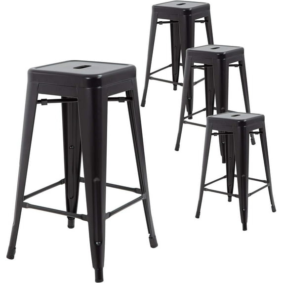YRLLENSDAN Metal Bar Stools Set of 4 Counter Height Barstool Stackable Barstools 24 Inch 30 Inch Indoor Outdoor Patio Bar Stool Home Kitchen Dining Stool Backless Bar Chair (Black, 30")