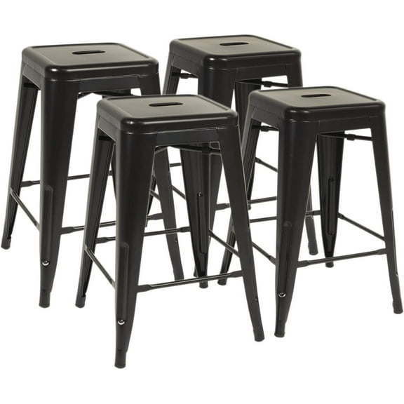 YRLLENSDAN Metal Bar Stools Set of 4 Counter Height Barstool Stackable Barstools 24 Inch Indoor Outdoor Patio Bar Stool Home Kitchen Dining Stool Backless Bar Chair, Black