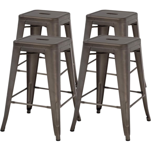 YRLLENSDAN Metal Bar Stools Set of 4 Counter Height Barstool Stackable Barstools 24 Inch Indoor Outdoor Patio Bar Stool Home Kitchen Dining Stool Backless Bar Chair, Bronze