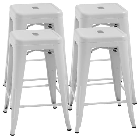 YRLLENSDAN Metal Bar Stools Set of 4 Counter Height Barstool Stackable Barstools 24 Inch Indoor Outdoor Patio Bar Stool Home Kitchen Dining Stool Backless Bar Chair, White