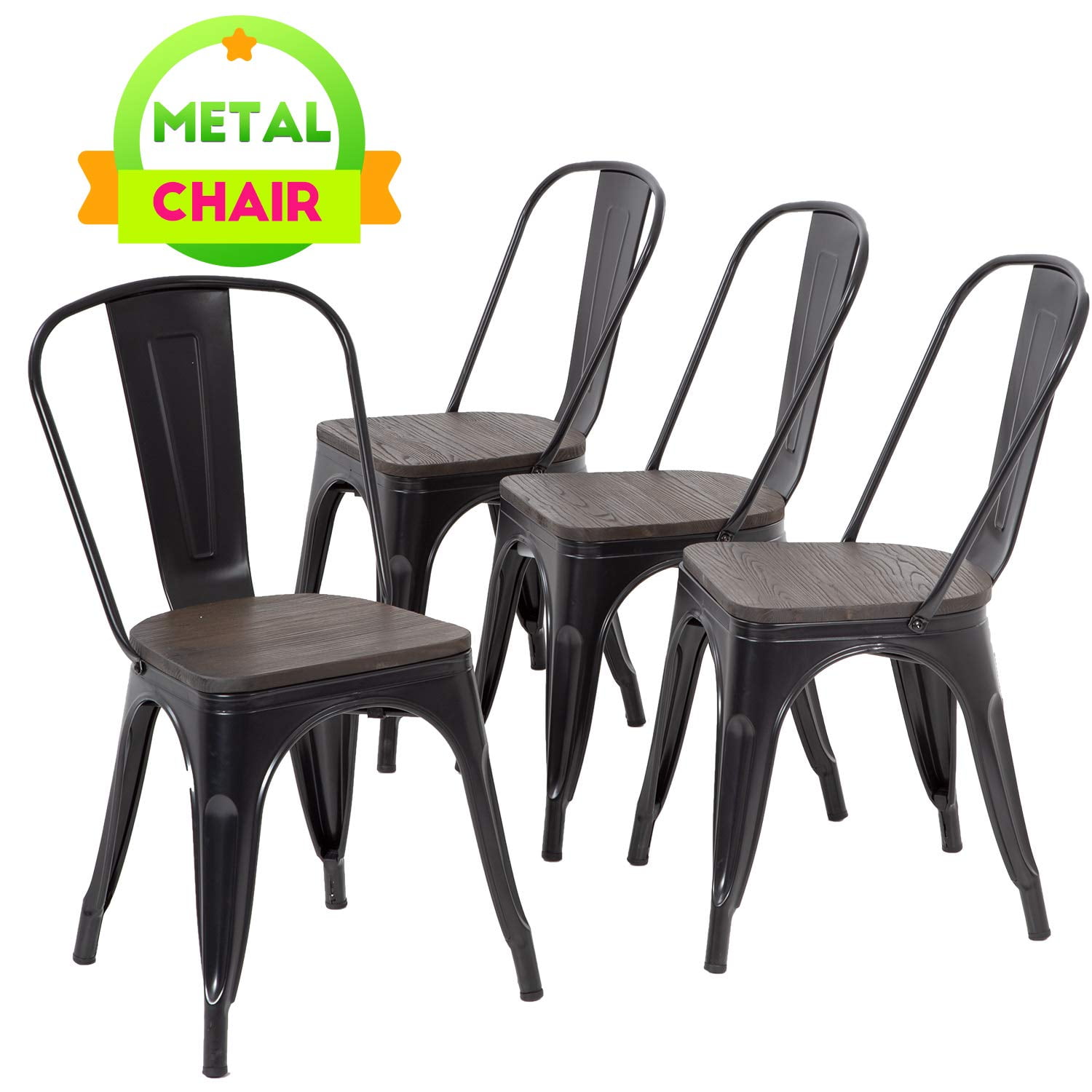 Black 18 Inch Metal Slat Back Dining Chairs, Set of 4