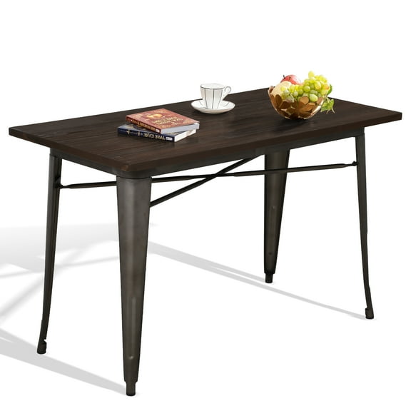 YRLLENSDAN Metal Kitchen Table Dining Table Home Restaurant Wood Top Table 24 x 48 Inches Bar Coffee Table Indoor Outdoor Metal Base Table Patio Dining Table Patio Furniture,Bronze