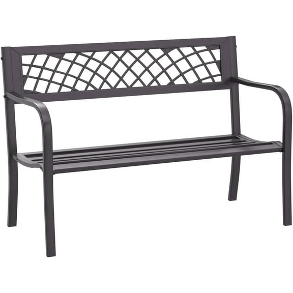 YRLLENSDAN Metal Outdoor Bench, Patio Bench Garden Benches Porch Benches Outdoor with Mesh Pattern Plastic Backrest Armrests for Patio Park Lawn Yard, Black