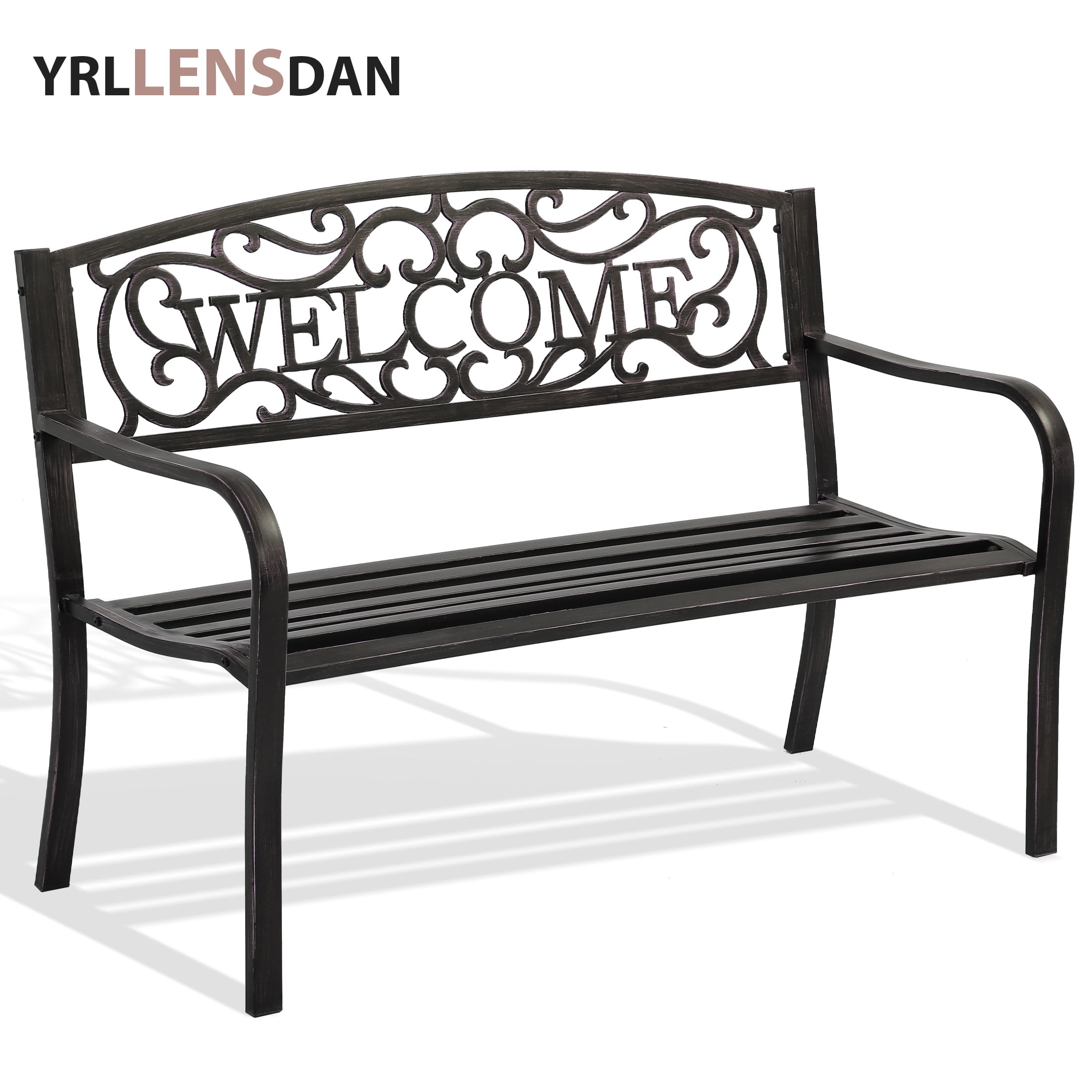 YRLLENSDAN Metal Outdoor Bench Weatherproof 50inch Patio Bench Garden ...