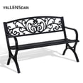 thumbnail image 1 of YRLLENSDAN Metal Outdoor Bench Weatherproof 50inch Patio Bench for 3-person Garden Bench for Outdoors Yard Lawn Porch Park Rust-Resistant Cast Iron Bench with Floral Pattern Backrest,Black, 1 of 7