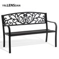 thumbnail image 1 of YRLLENSDAN Metal Outdoor Bench Weatherproof 50inch Patio Bench for 3-person Garden Bench for Outdoors Yard Lawn Porch Park Rust-Resistant Cast Iron Bench with Floral Pattern Backrest,Black, 1 of 7