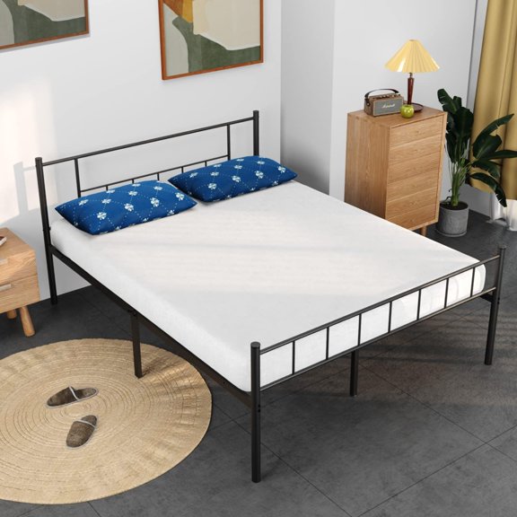 YRLLENSDAN Metal Platform Bed Frame King Mattress Foundation Heavy-Duty Steel Slat Noise-Free Support with Headboard & Foot Board NO Boxing Spring Needed Under-Bed Storage Easy Assembly, King