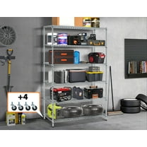 YRLLENSDAN Metal Storage Shelves for Garage, 6000Lbs Capacity Wire Shelving Unit with Wheels 48"Lx18"Wx78"H Utility Shelf Heavy Duty Garage Shelves and Storage for Basement Warehouse