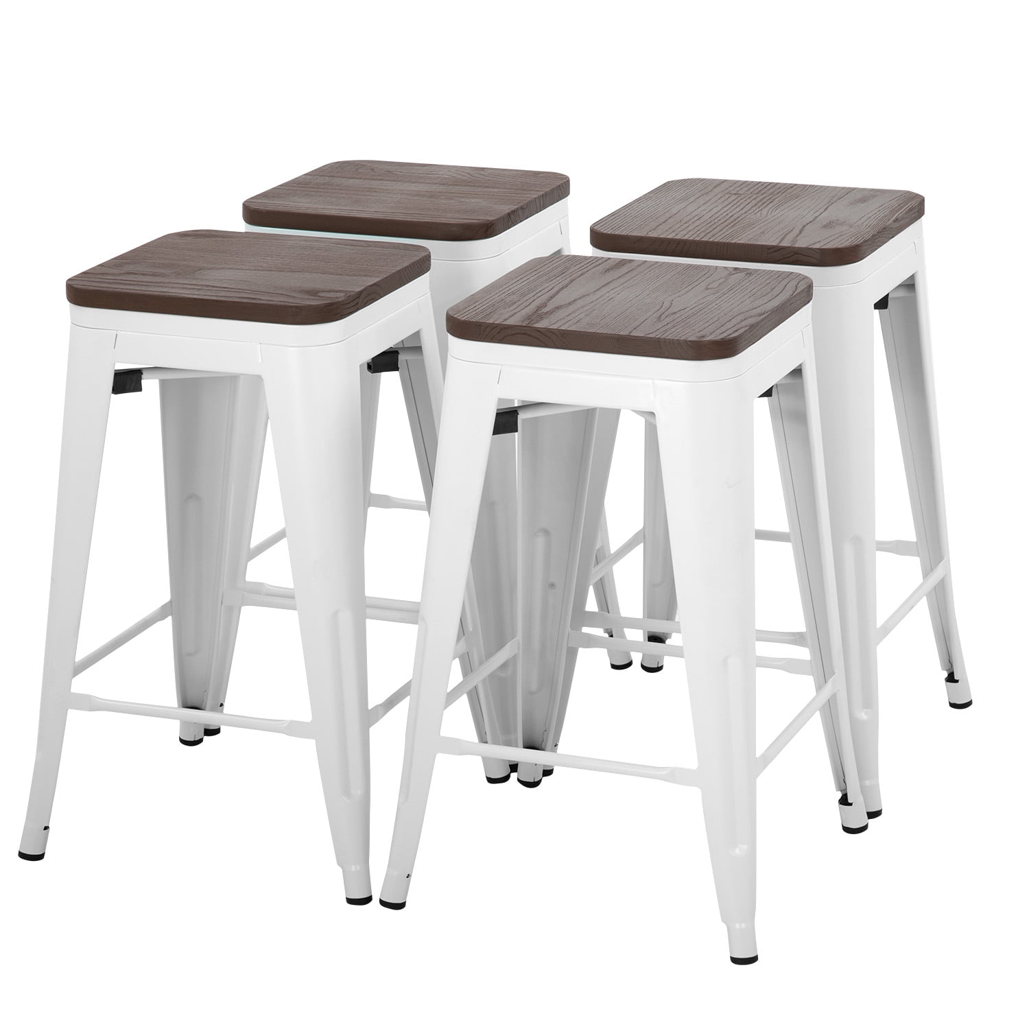 YRLLENSDAN Modern Bar Stool Set of 4 Counter Height Barstool with Back 24 Inches Seat Height Industrial Bar Chairs Indoor Outdoor Metal Kitchen Stools Restaurant Patio Stool Stackable, White