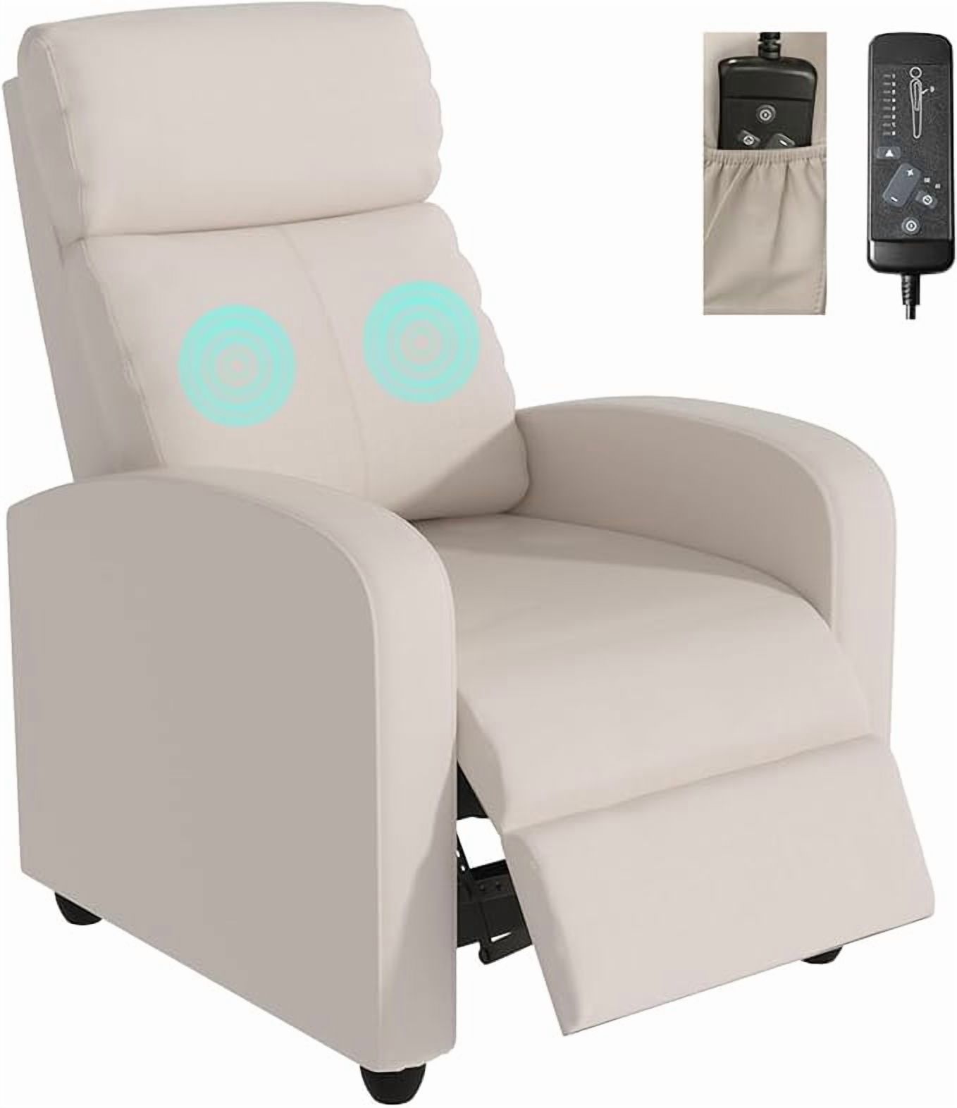 YRLLENSDAN Modern PU Leather Power Recliner Chair with Massage, Adjustable Footrest, Beige