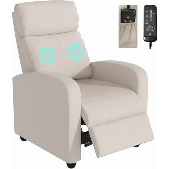 YRLLENSDAN Modern PU Leather Power Recliner Chair with Massage, Adjustable Footrest, Beige