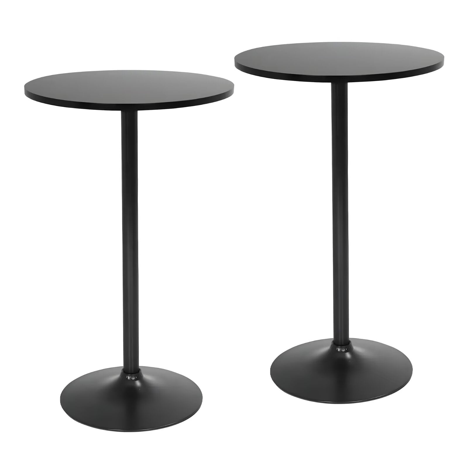 Round Bar Table, Wood Bistro Pub Table With Metal Ring Footrest - Brown