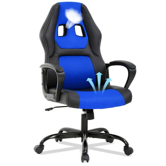 YRLLENSDAN Office Gaming Chairs Ergonomic Office Chair w/ Lumbar Support Armrest PU Leather Adjustable Height Computer Gaming Chair Gaming Desk Chair Gaming Computer Chairs for Adults, Blue