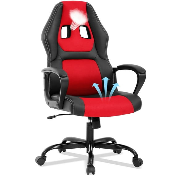 YRLLENSDAN Office Gaming Chairs Ergonomic Office Chair w/ Lumbar Support Armrest PU Leather Adjustable Height Computer Gaming Chair Gaming Desk Chair Gaming Computer Chairs for Adults, Red