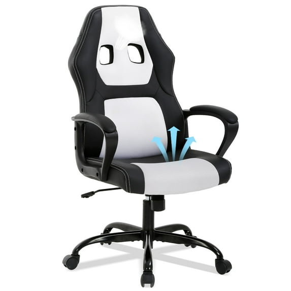 YRLLENSDAN Office Gaming Chairs Ergonomic Office Chair w/ Lumbar Support Armrest PU Leather Adjustable Height Computer Gaming Chair Gaming Desk Chair Gaming Computer Chairs for Adults, White