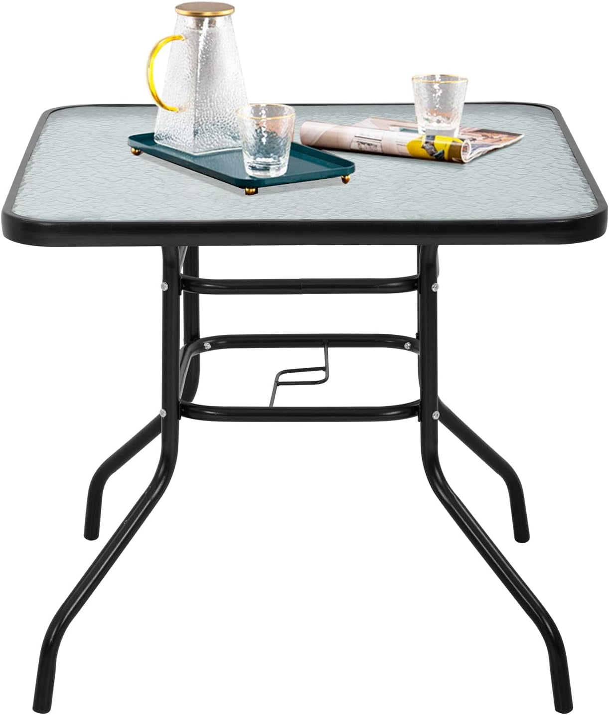 YRLLENSDAN Outdoor Table Patio Table Dining Table Outdoor Table with Umbrella Hole  Tempered Glass for Lawn Balcony Yard (Square)