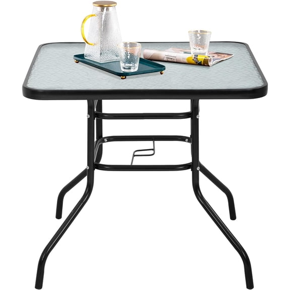 YRLLENSDAN Outdoor Table Patio Table Dining Table Outdoor Table with Umbrella Hole Tempered Glass for Lawn Balcony Yard (Square)