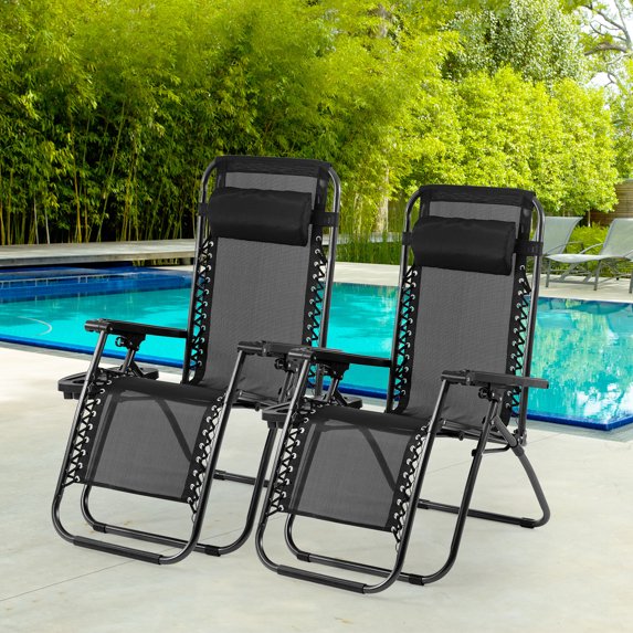 YRLLENSDAN Oversized Zero Gravity Chair Set of 2 with Adjustable Pillows & Cup Holder Tray, 250lbs Capacity Folding Lounge Chair Outdoor Zero Gravity Recliners for Adult