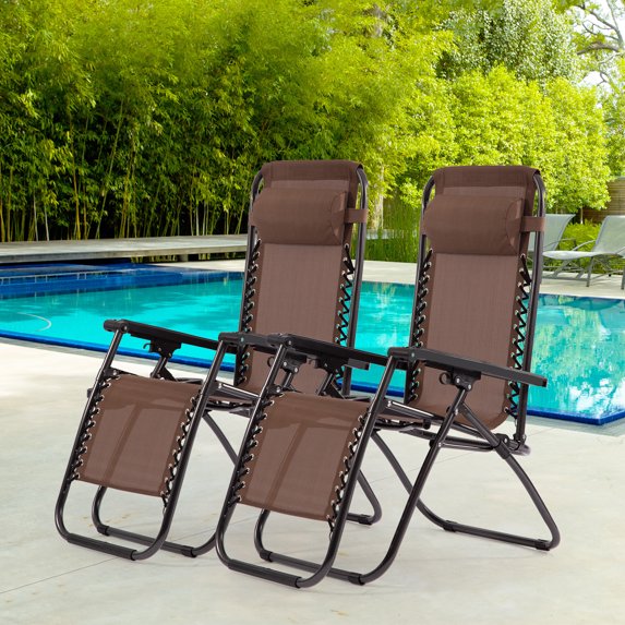 YRLLENSDAN Oversized Zero Gravity Chair Set of 2 with Adjustable Pillows & Cup Holder Tray, 250lbs Capacity Folding Lounge Chair Outdoor Zero Gravity Recliners for Adult