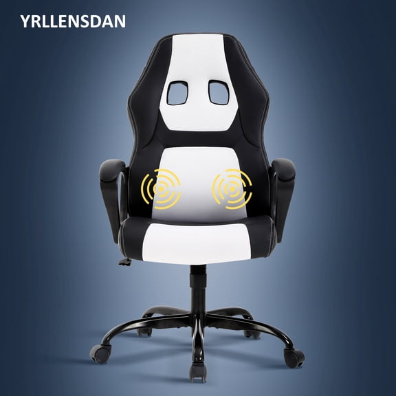 YRLLENSDAN PC Gaming Chair Comfy Computer Chair with Vibration Massage Heavy Duty Gaming Chair Adjustable Cheap Rolling Gaming Chair Gamer Chair for Adults,Black and White