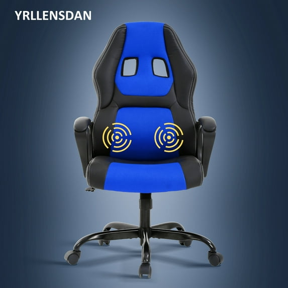 YRLLENSDAN Gaming Chair Comfy Computer Chair with Vibration Massage Heavy Duty Gaming Chair Adjustable PU Leather Office Desk Chair Cheap Rolling Gaming Chair Gamer Chair for Adults, Blue