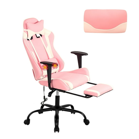 YRLLENSDAN PC Gaming Chair Racing Office Chair Ergonomic Desk Chair Massage PU Leather Recliner Computer Chair with Lumbar Support Headrest Armrest Footrest Rolling Swivel Task Chair for Adults, Pink