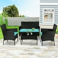 thumbnail image 1 of YRLLENSDAN Patio Furniture Set 4 Piece, Wicker Sofa Set Rattan Chair Outdoor Indoor Wicker Sofa with with Cushions & Coffee Table Bistro Sets for Patio Backyard Lawn Patio Chair (Blue), 1 of 7