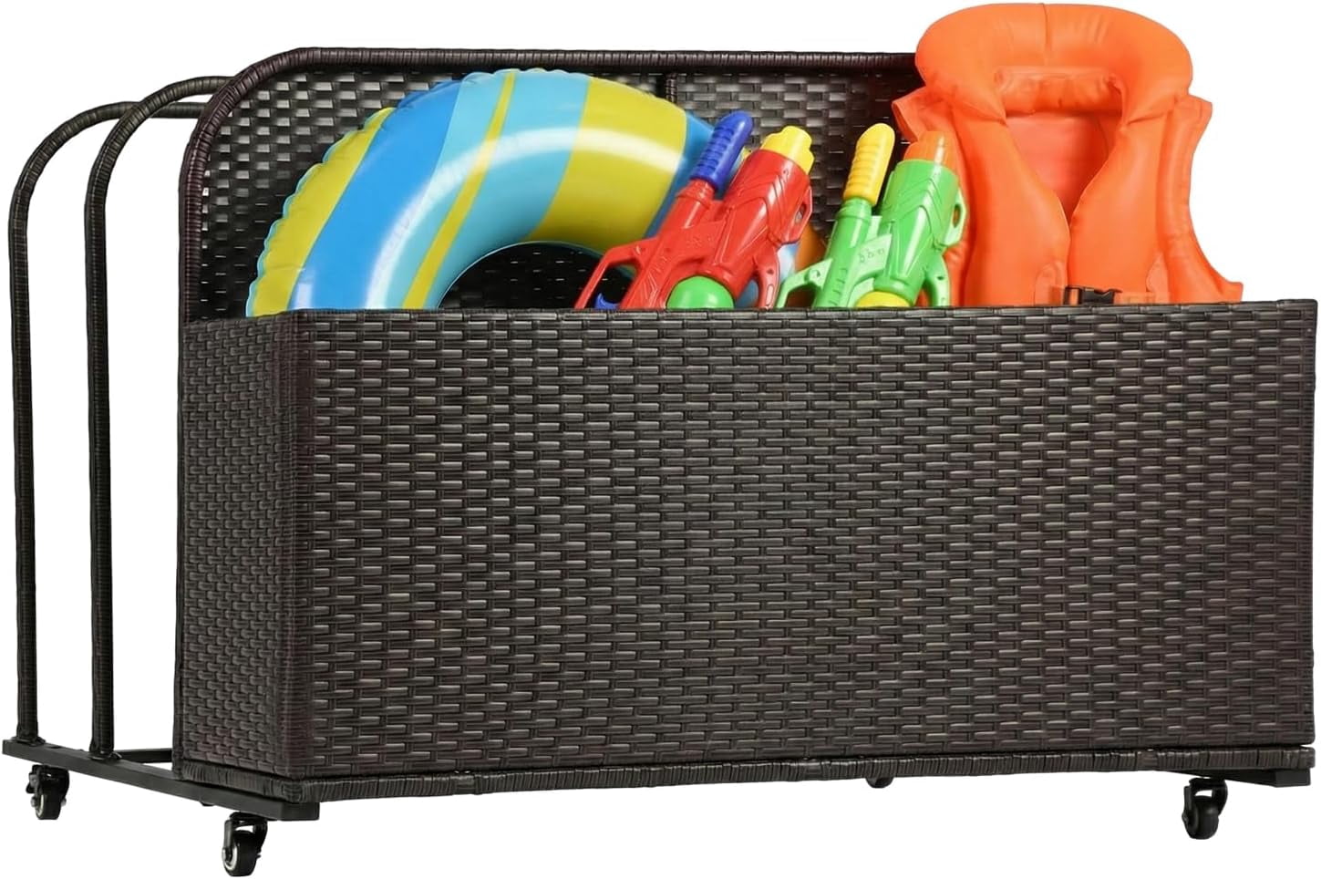 Floatie Storage YRLLENSDAN Patio Pool Float Storage Basket, Wicker Poolside Storage Bin ...
