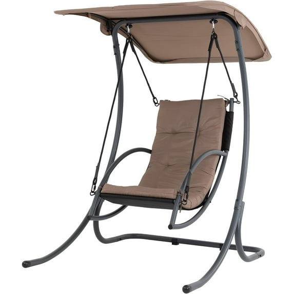 YRLLENSDAN Patio Swing Outdoor Swing Chair Patio Swing with Canopy Patio Gliders Porch Swing with Stand Canopy & Cushion Hanging Lounge Chair for Backyard Outside Garden Balcony Brown