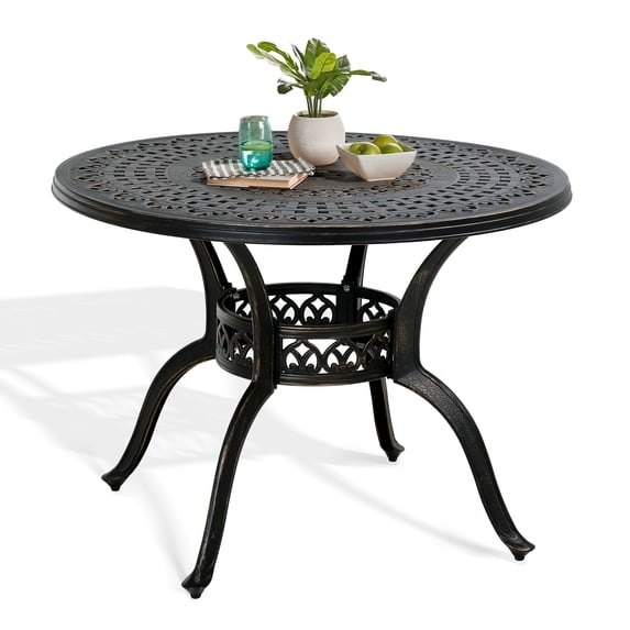 YRLLENSDAN Patio Table Outdoor Table Outdoor Dining Table Patio Dining Table Wrought Iron Weather Resistant Patio Furniture for Patio Outdoor Pool Balcony (Round)