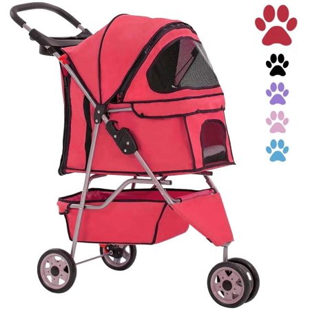 YRLLENSDAN Pet Gear Dog Stroller Small Dogs, Folding Cat Stroller with Cup Holders 3 Wheel Pet Strollers for Small Dogs Puppy Stroller Travel Carrier Dog Stroller for Medium Dogs, Red