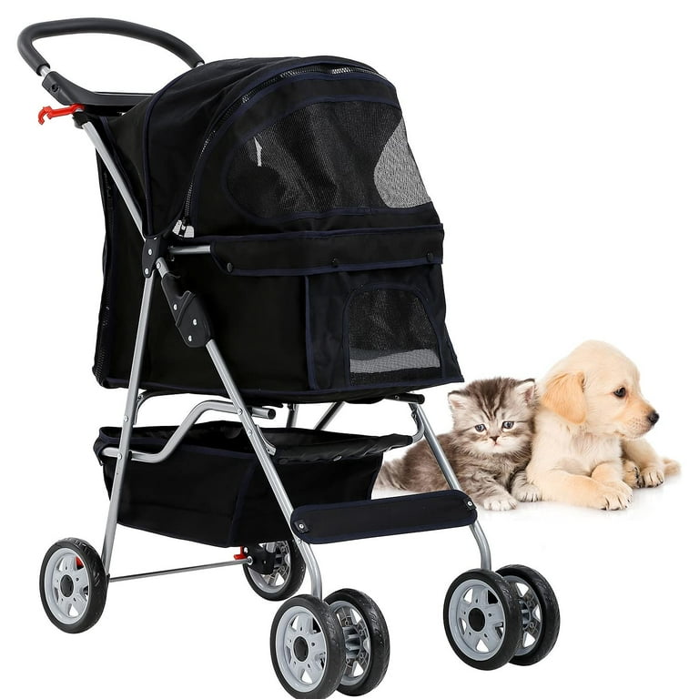 YRLLENSDAN Pet Gear Dog Stroller Small Dogs Folding Cat Stroller with Cup Holders 4 Wheel Pet Strollers for Small Dogs Puppy Stroller Travel Carrier