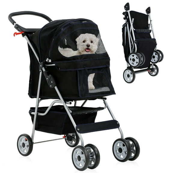 YRLLENSDAN Pet Gear Dog Stroller Small Dogs, Folding Cat Stroller with Cup Holders 4 Wheel Pet Strollers for Small Dogs Puppy Stroller Travel Carrier Dog Stroller for Medium Dogs, Black