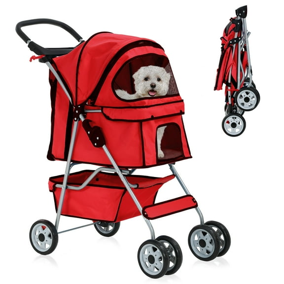 YRLLENSDAN Pet Gear Dog Stroller Small Dogs, Folding Cat Stroller with Cup Holders 4 Wheel Pet Strollers for Small Dogs Puppy Stroller Travel Carrier Dog Stroller for Medium Dogs, Red