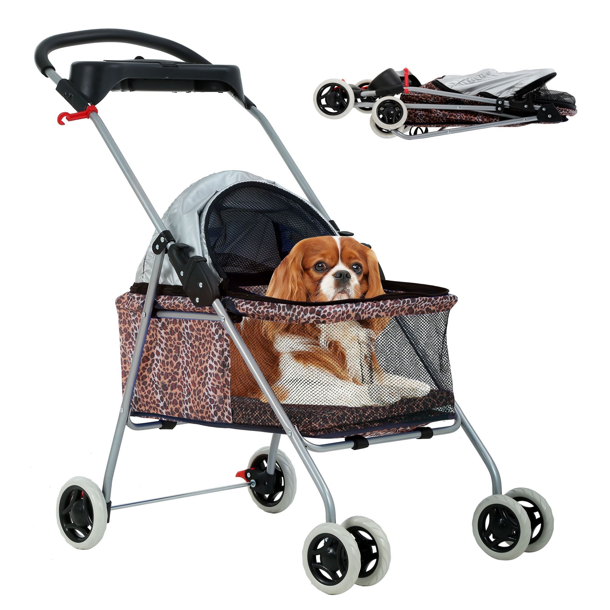 YRLLENSDAN 4 Wheel Folding Dog Stroller Waterproof Pet Travel Carrier for Small Medium Dogs Cats Walmart