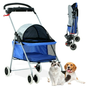 YRLLENSDAN Pet Stroller 4 Wheels Posh Folding Waterproof Portable Travel Cat Dog Stroller with Cup Holder,Blue